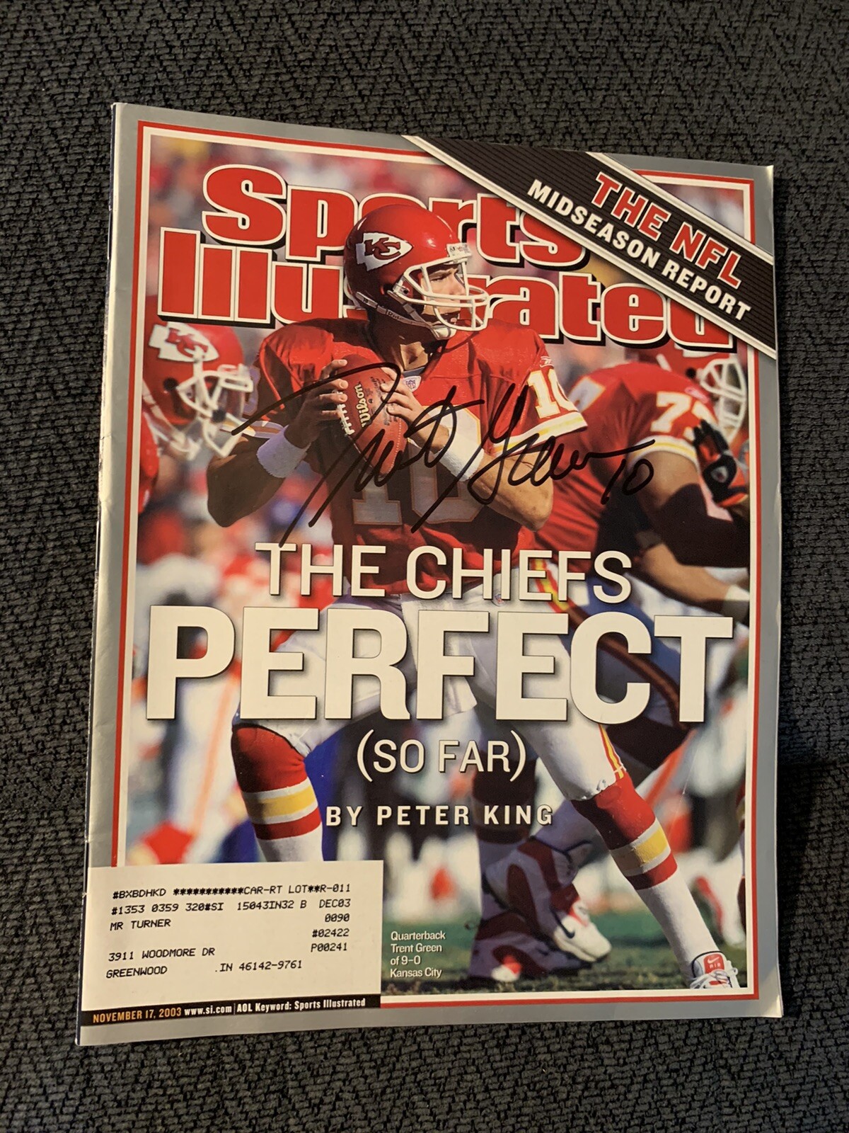 Trent Green Signed Sports Illustrated Magazine Autographed 11/17/2003 Chiefs
