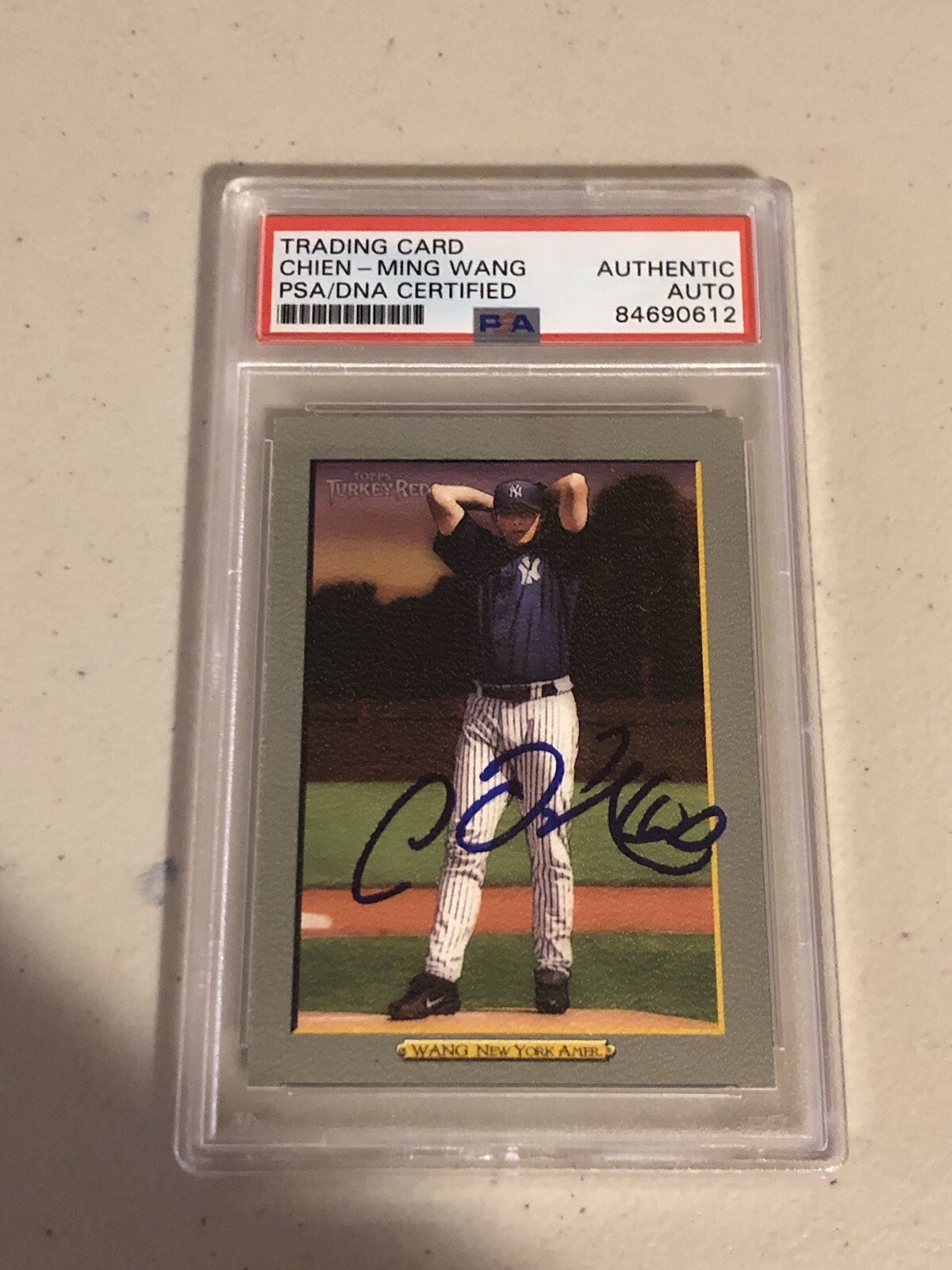 CHIEN MING WANG SIGNED AUTOGRAPH TRADING CARD PSA COA 2006 TURKEY RED YANKEES