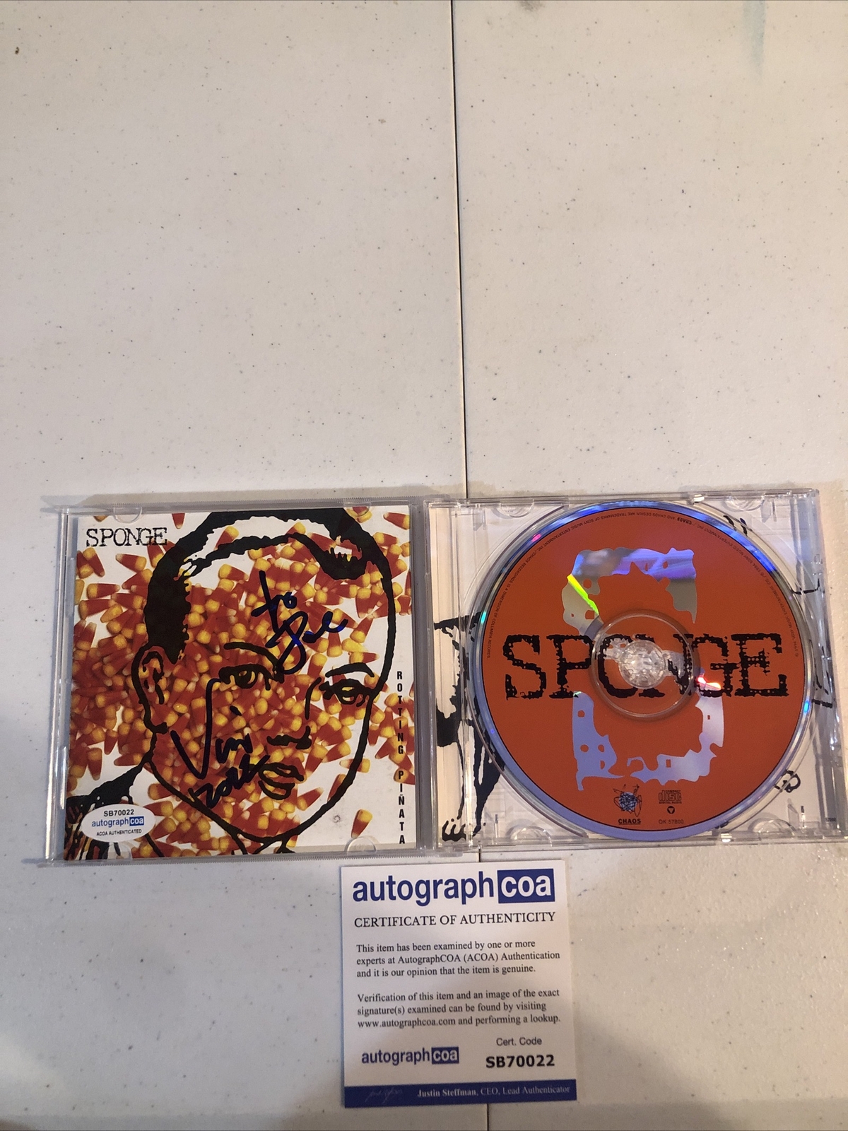 SPONGE ROTTING PINATA VINNE DOMBROSKI SIGNED AUTOGRAPH CD ACOA TO JOE