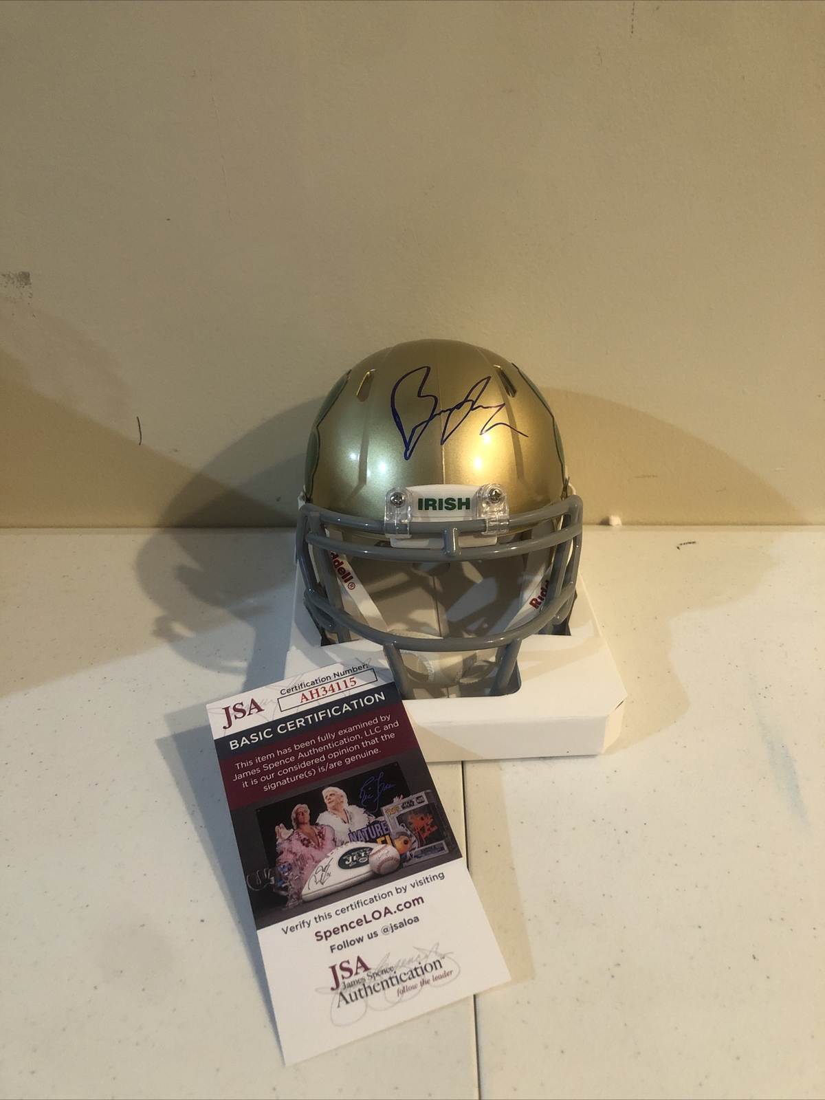 NOTRE DAME FIGHTING IRISH- BRANDON JOSEPH SIGNED AUTOGRAPH MINI HELMET JSA COA