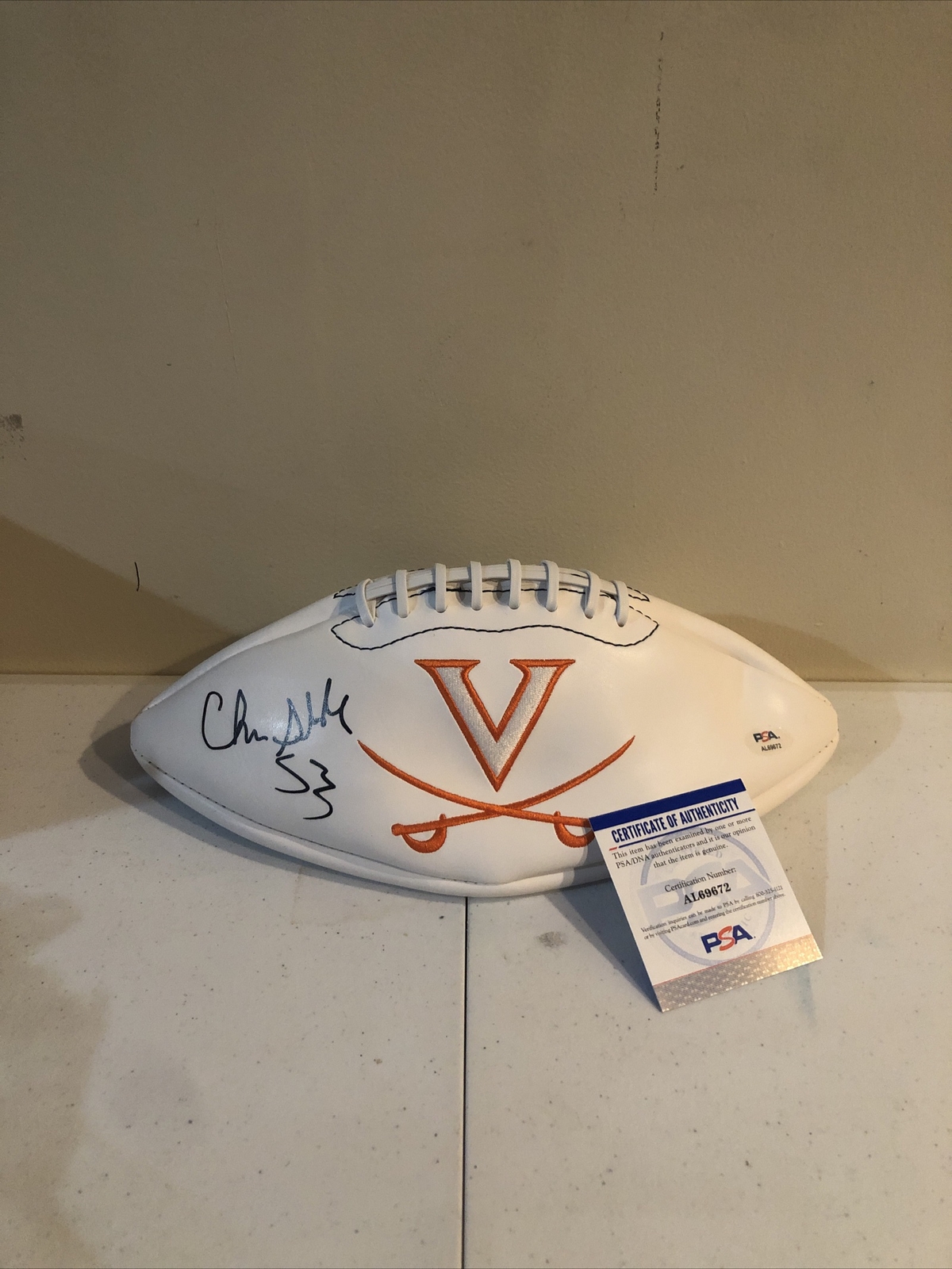 VIRGINIA CAVALIERS- CHRIS SLADE SIGNED AUTOGRAPH LOGO FOOTBALL PSA COA COLLECTIBLE MEMORABILIA
