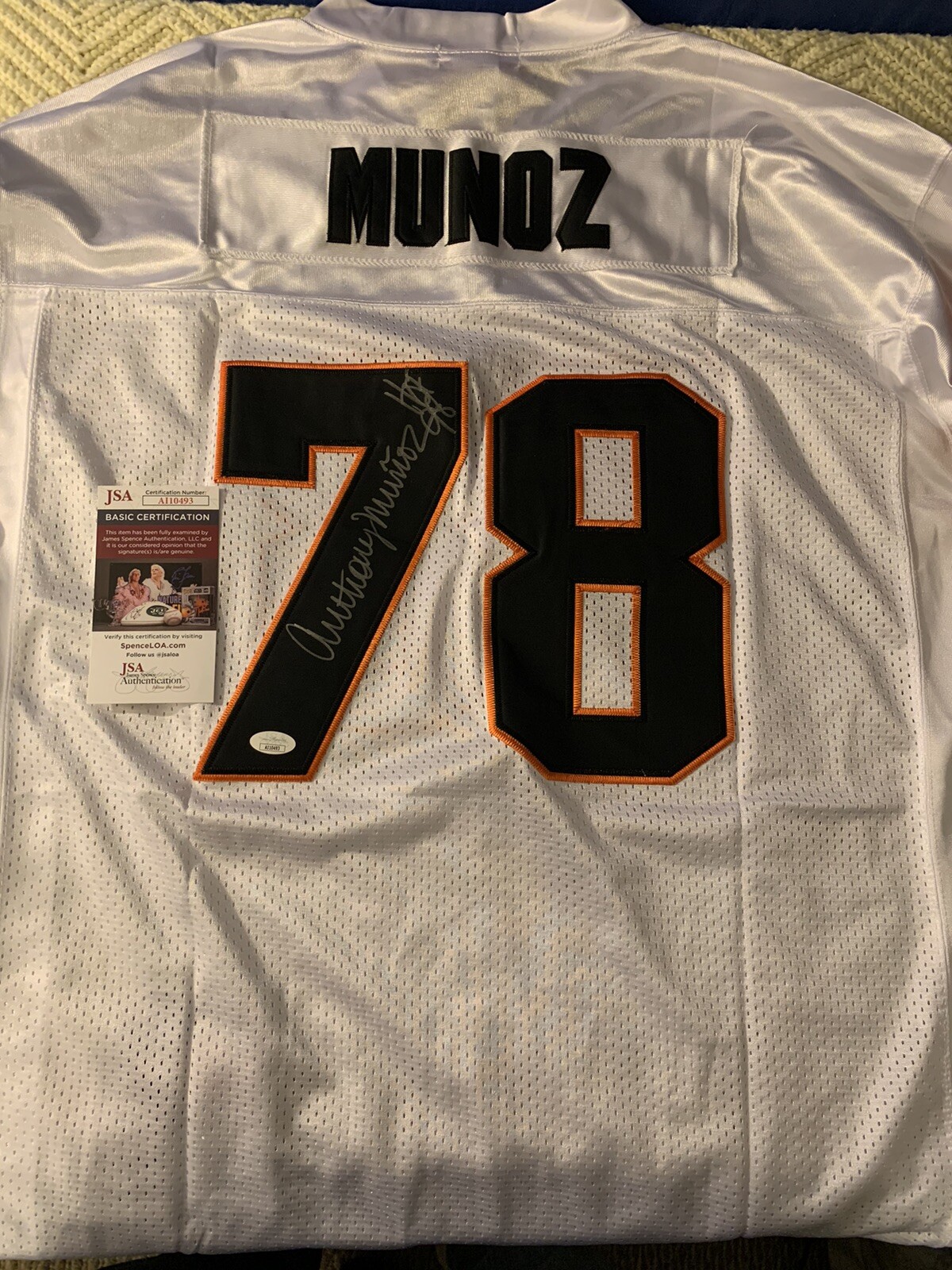Anthony Munoz SIGNED Bengals Jersey Stitched XL JSA Authentication COA
