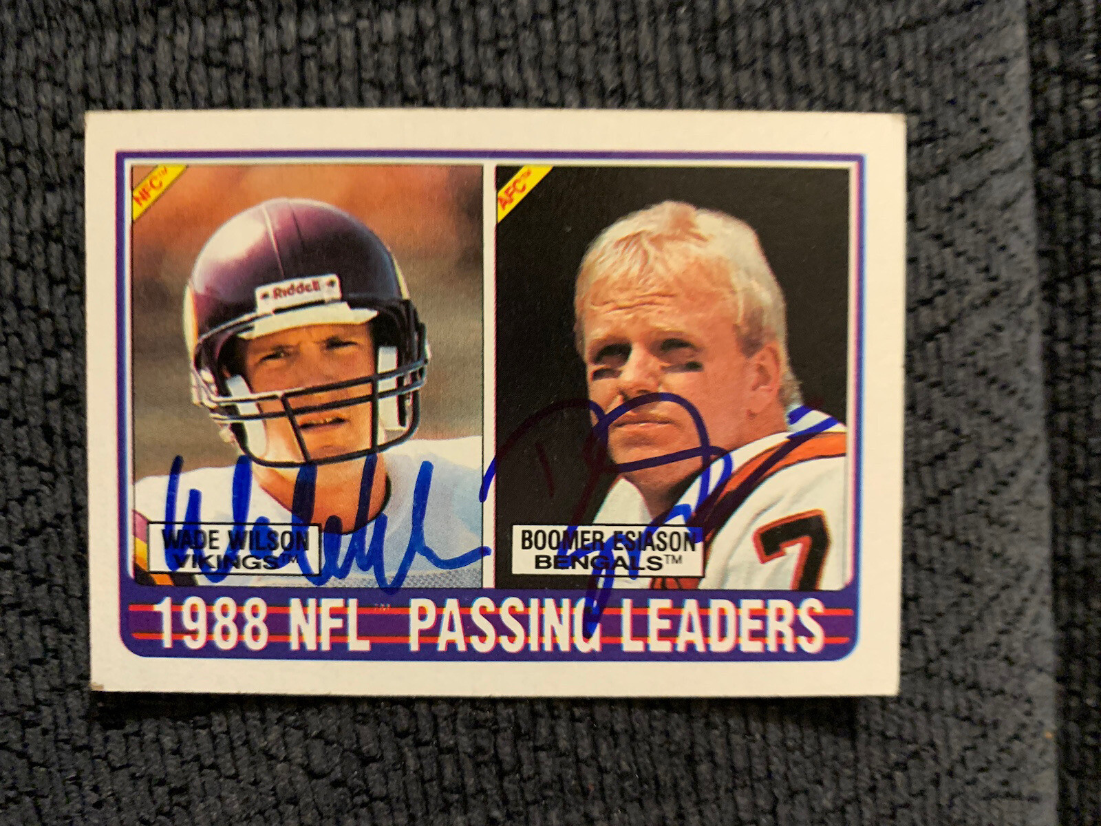 Signed NFL Football Trading Card Autographed Boomer Esiason & Wade Wilson
