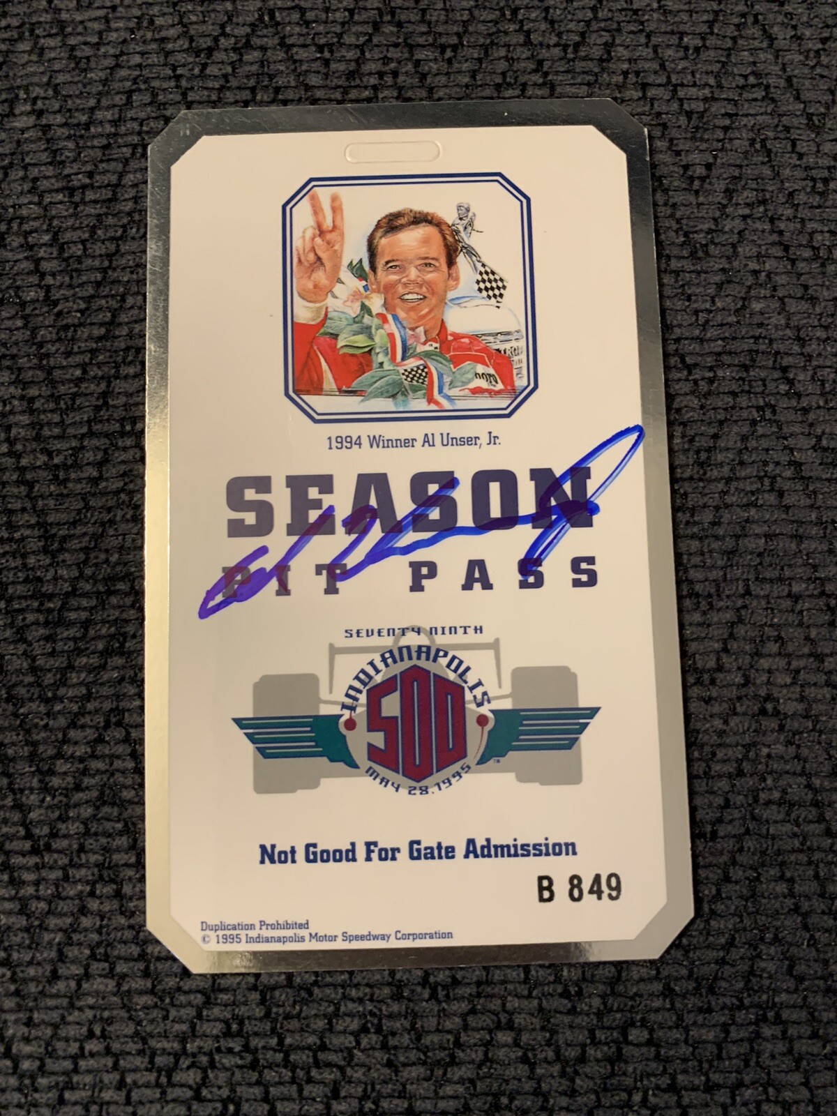 Al Unser Jr 1994 Winner Signed Indianapolis Indy 500 Garage Pass Ticket 1995
