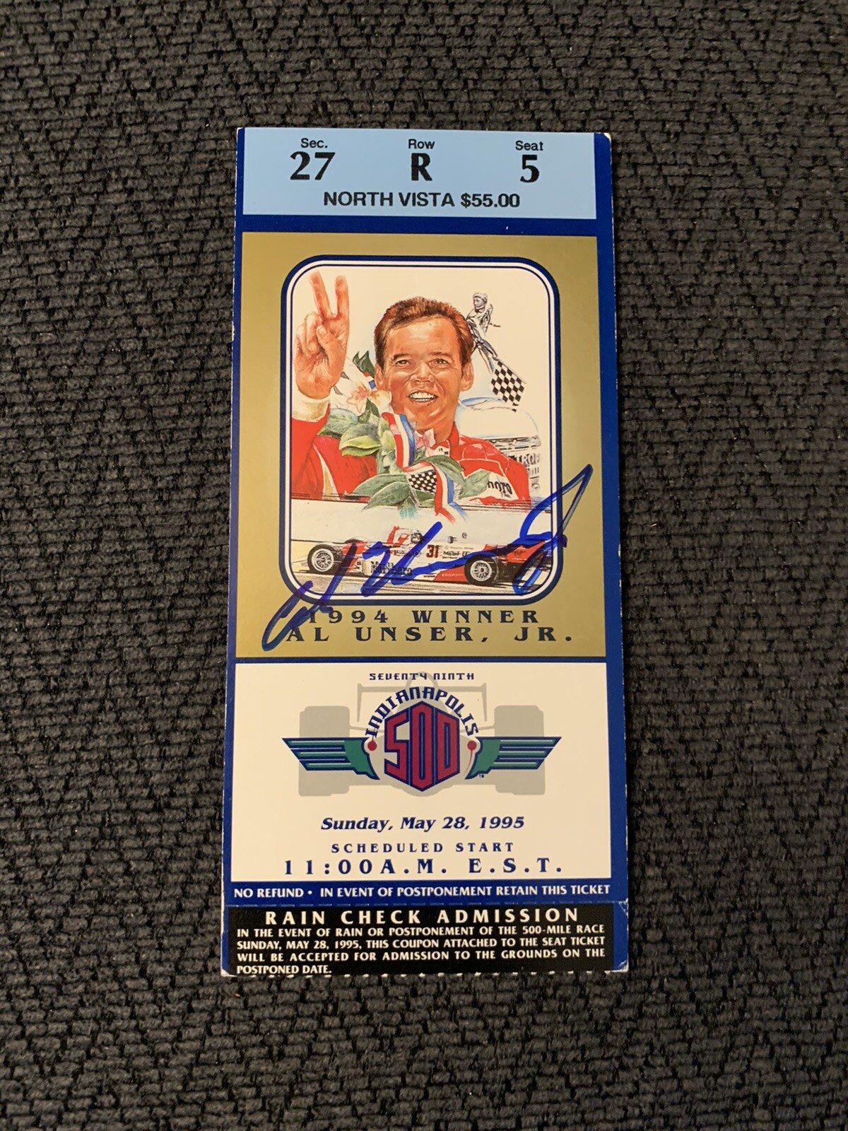 Al Unser Jr 1994 Winner Signed Indianapolis Indy 500 Ticket 1995 Race Autograph
