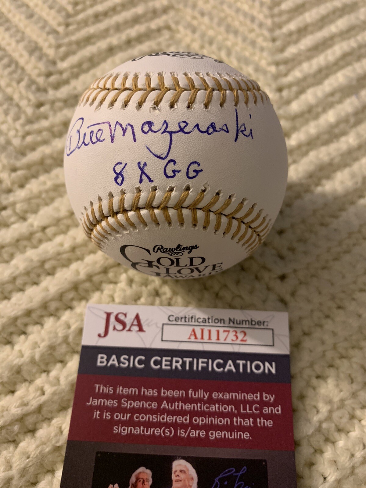 Bill Mazeroski Signed Gold Glove Baseball Authentic ROMLB JSA Authenticated COA
