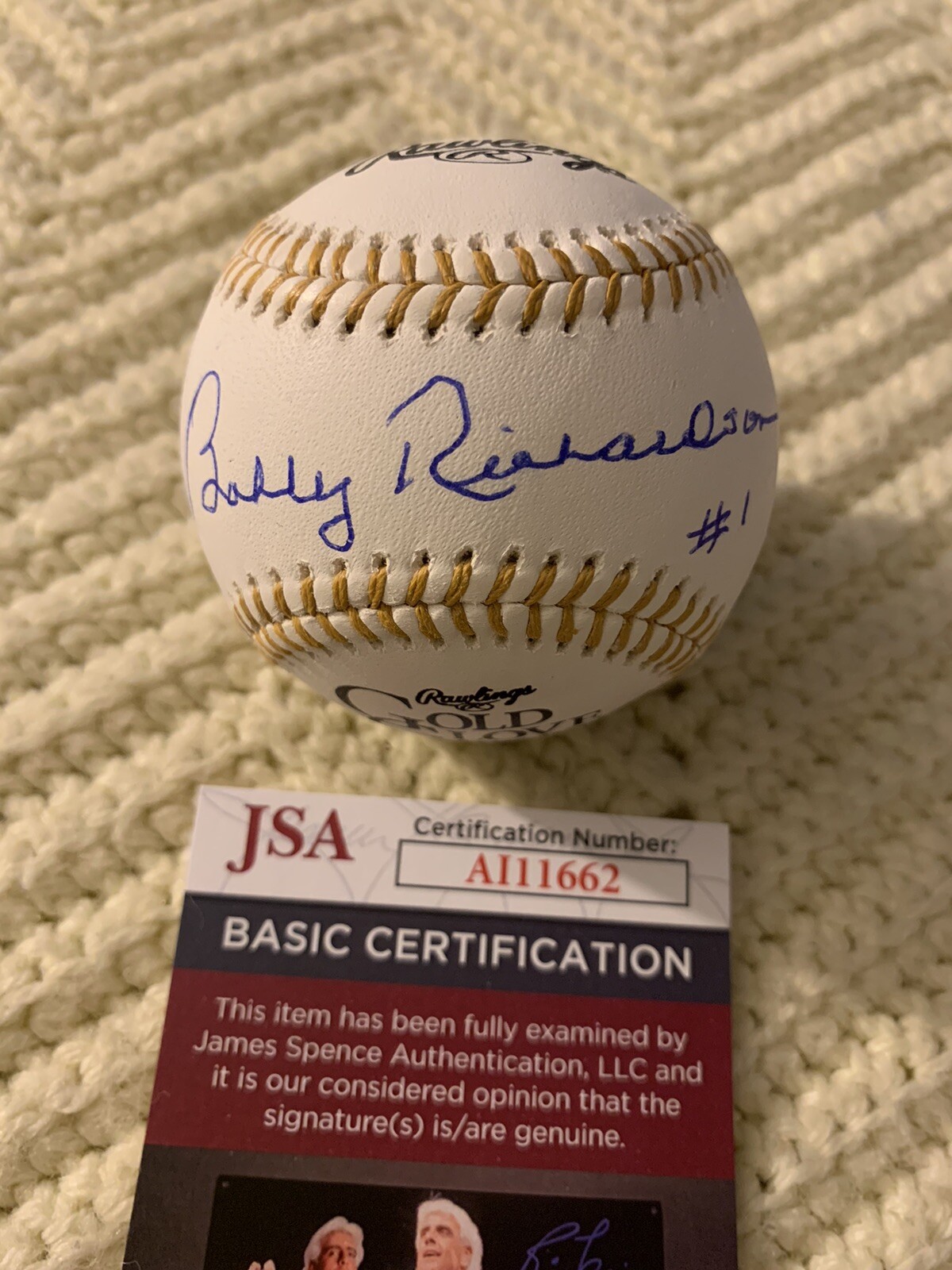 Bobby Richardson Signed Gold Glove Baseball Authentic ROMLB JSA Authenticated
