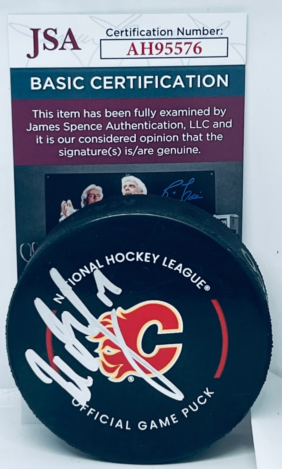 Milan Lucic signed Calgary Flames Official Game Puck autographed JSA