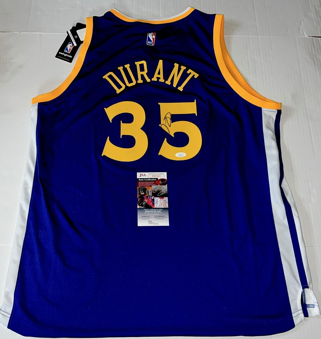 Kevin Durant signed Golden State Warriors Adidas Swingman XL jersey JSA
