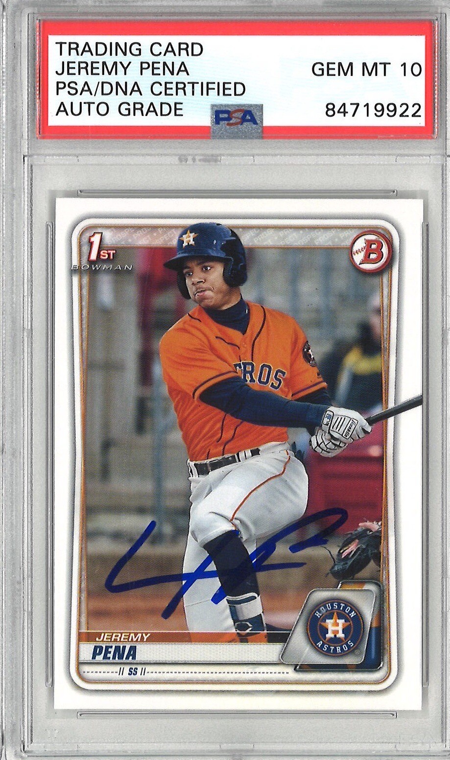 Jeremy Pena Signed 2020 Bowman BP-61 Card GEM MINT 10 AUTO 1st Bowman Card MT 10