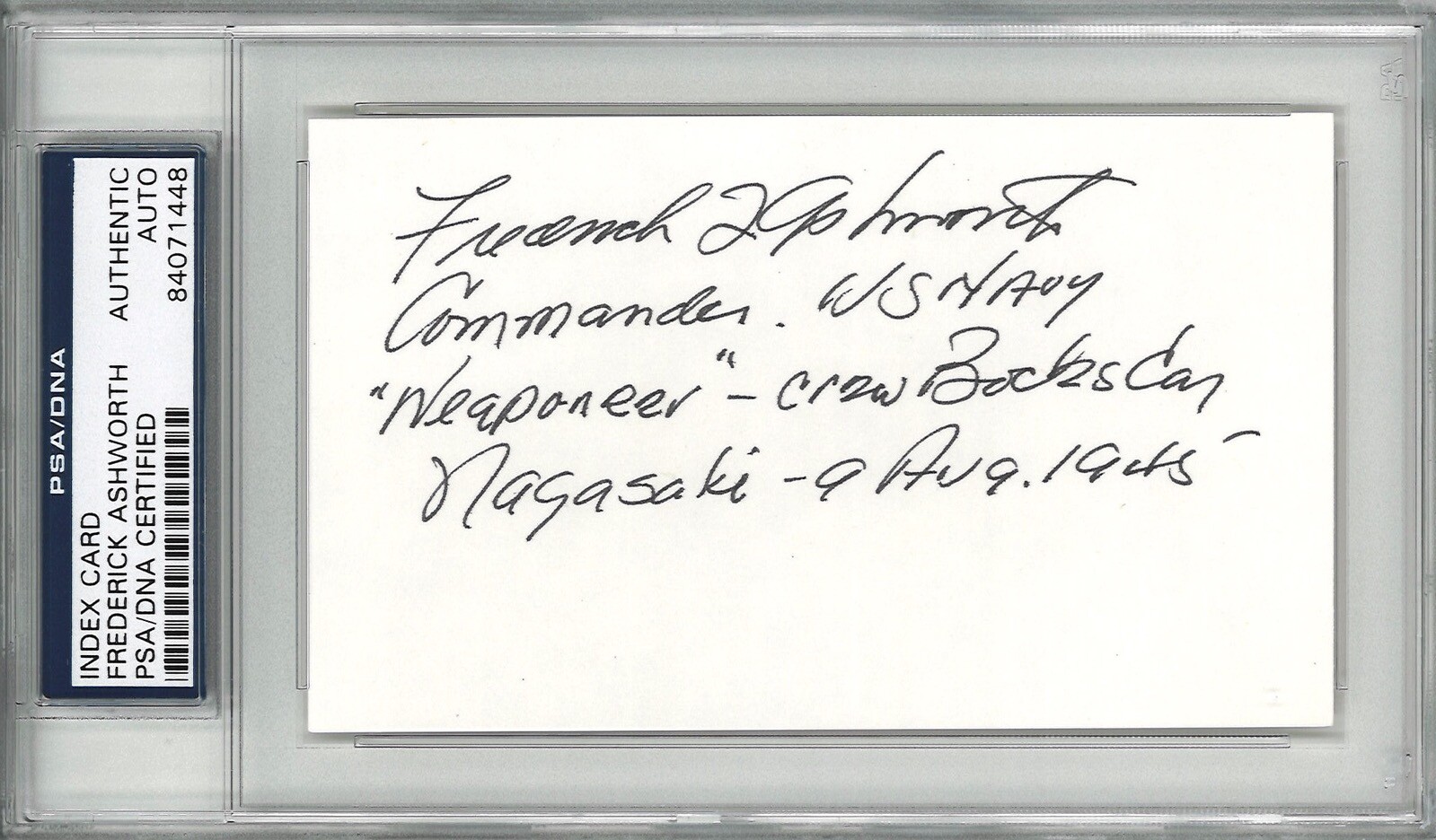 FREDERICK ASHWORTH SIGNED INDEX CARD PSA DNA 84071448 (D) PROJECT ALBERTA