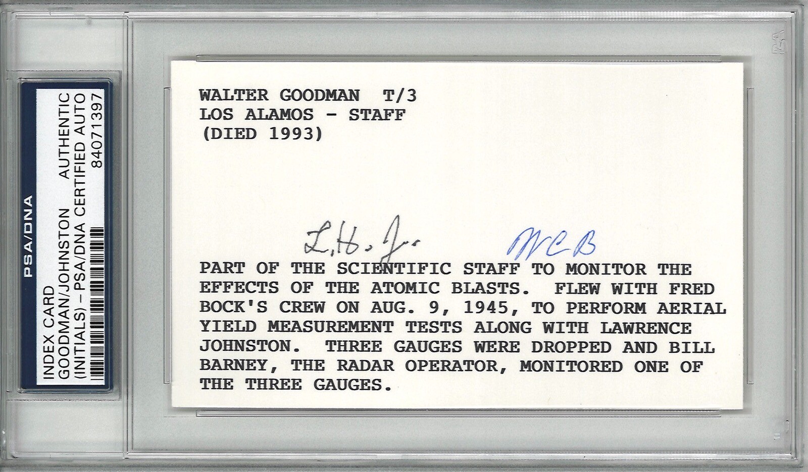 WALTER GOODMAN & LAWRENCE JOHNSTON DUAL SIGNED INDEX CARD PSA DNA 84071397 (D) COLLECTIBLE MEMORABILIA