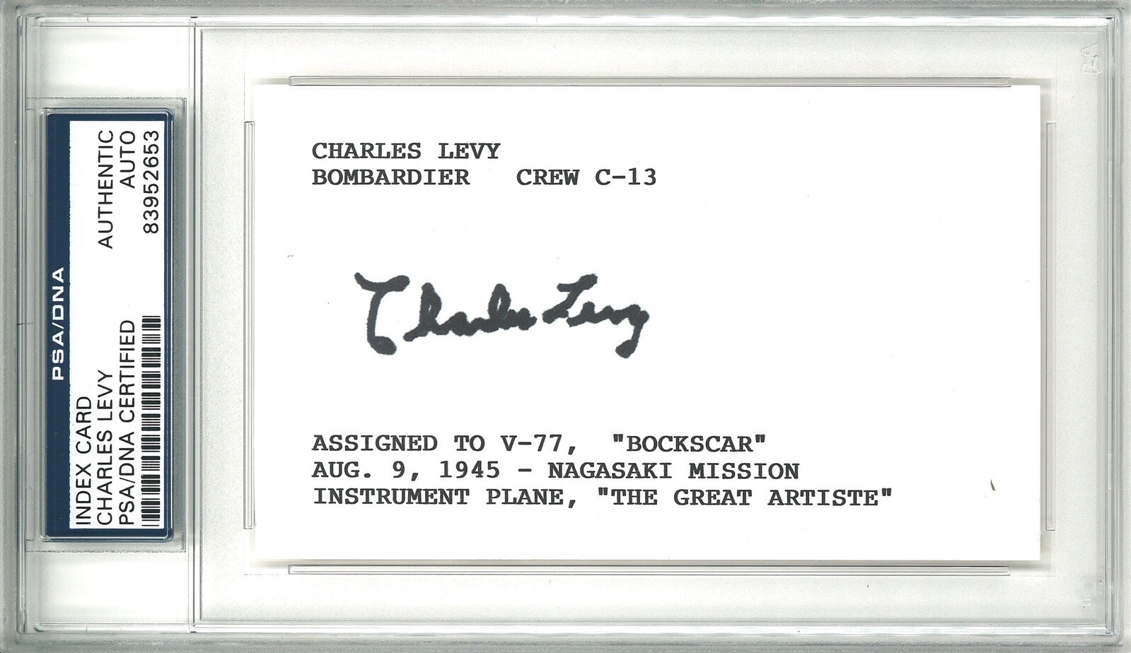 CHARLES LEVY SIGNED INDEX CARD PSA DNA 83952653 (D) BOCKSCAR C-13 RARE AUTO