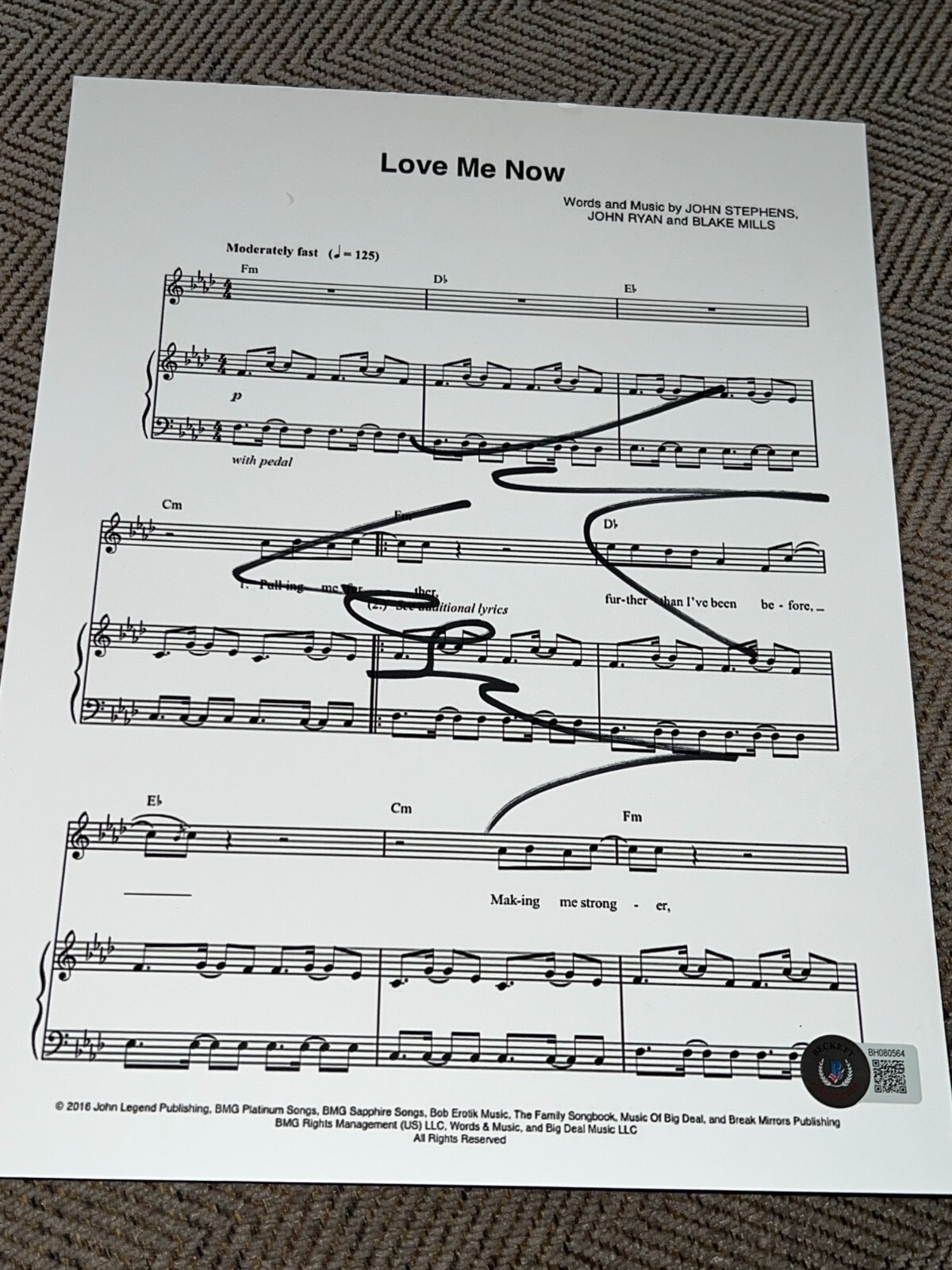 JOHN LEGEND SIGNED AUTOGRAPH SHEET MUSIC LOVE ME NOW ALL OF ME BECKETT BAS