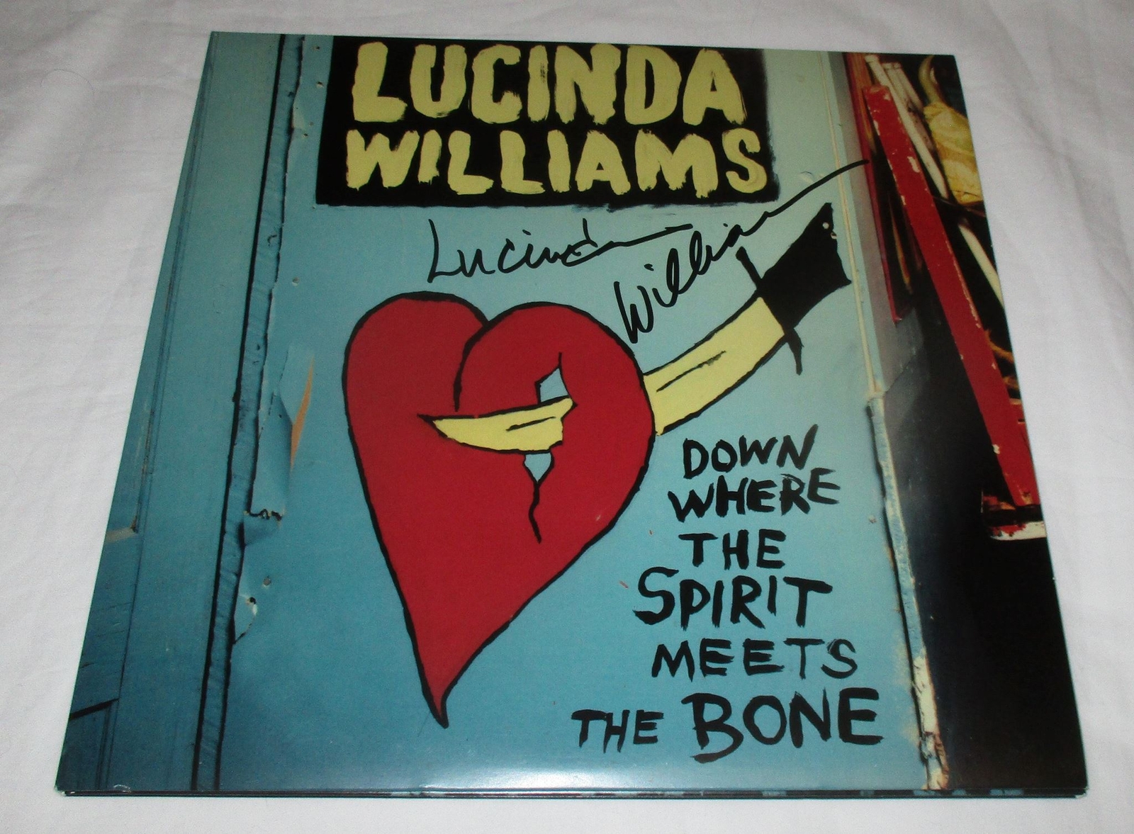 LUCINDA WILLIAMS SIGNED DOWN WHERE THE SPIRIT MEETS THE BONE VINYL RECORD JSA
