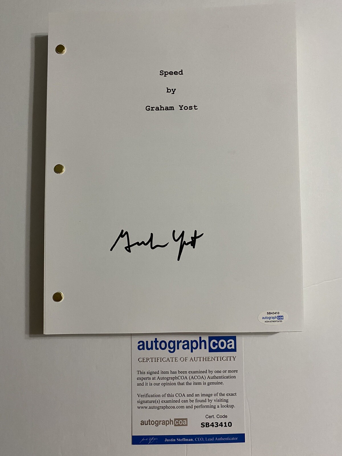 Graham Yost signed autographed Speed Movie full script ACOA Rare
