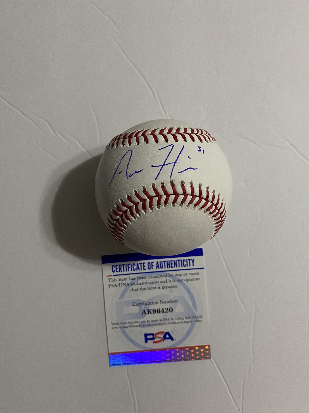 Aaron Hicks NY Yankees signed ROMLB baseball PSA Star
