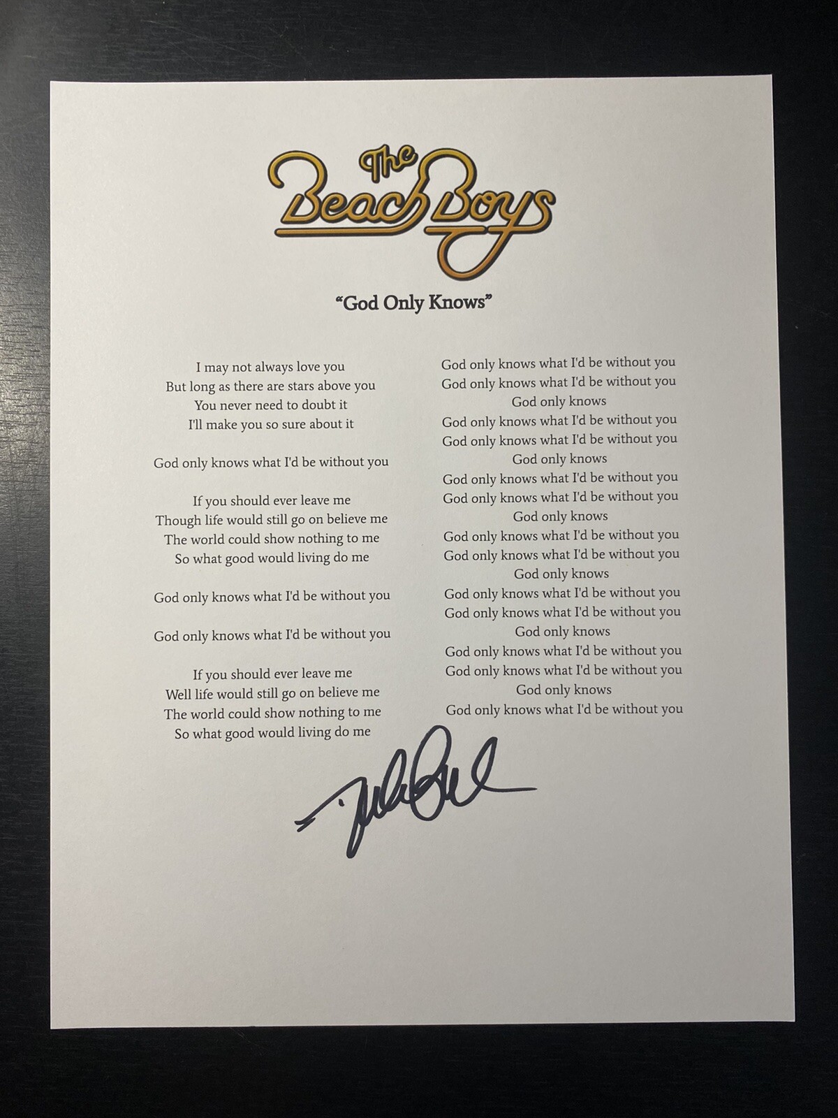 Mike Love signed Beach Boys ‘God Only Knows’ Lyrics sheet autograhed Proof
