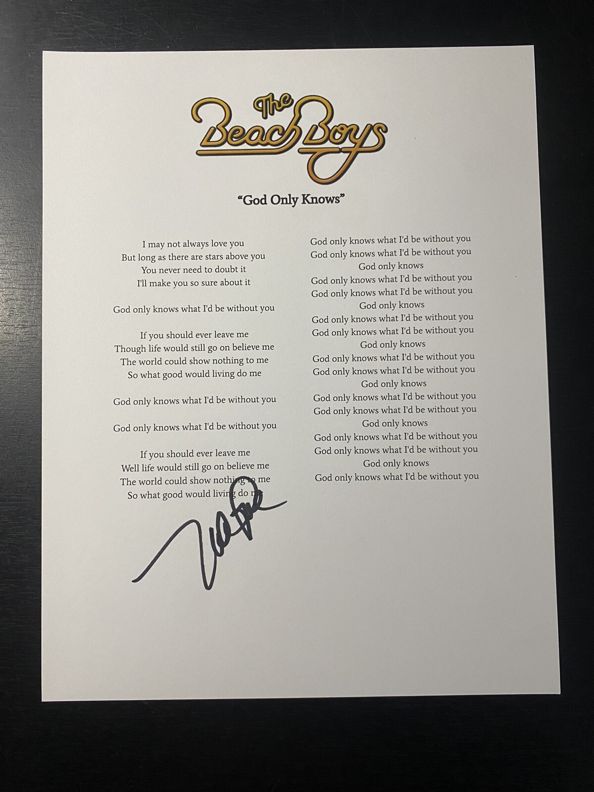 Mike Love signed Beach Boys ‘God Only Knows’ Lyrics sheet autograhed Proof
