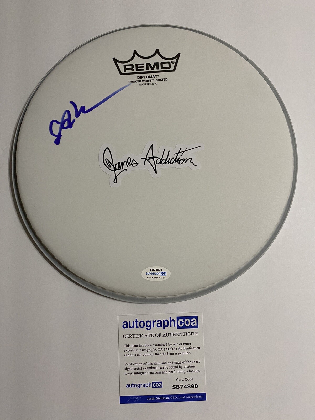 STEPHEN PERKINS JANE’S ADDICTION DRUMMER SIGNED AUTOGRAPHED DRUMHEAD ACOA COLLECTIBLE MEMORABILIA