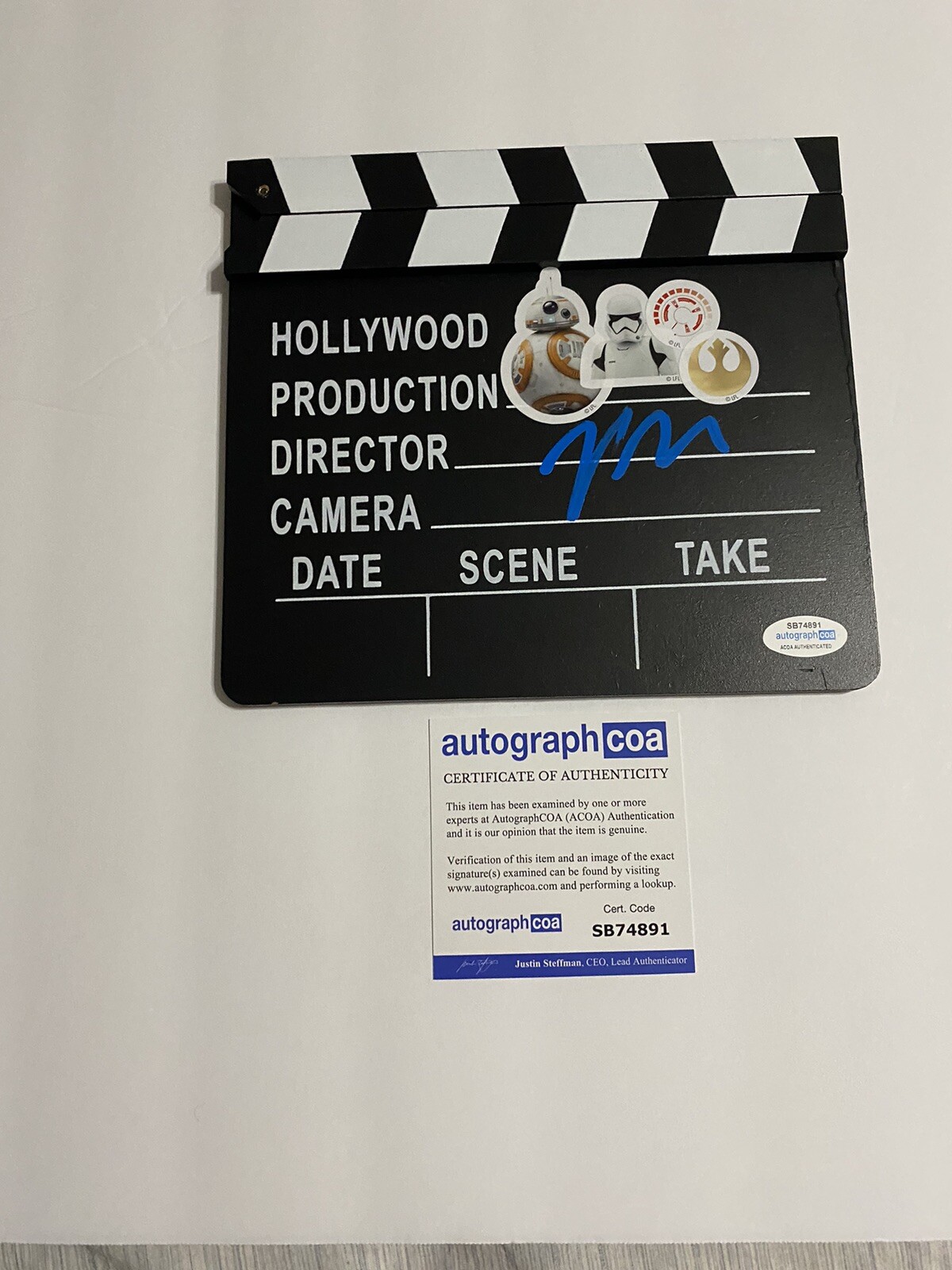 RIAN JOHNSON SIGNED DIRECTORS CLAPPER CLAPBOARD AUTOGRAPH Star War LAST JEDI
