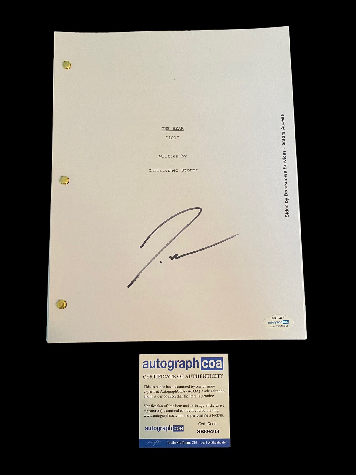 JEREMY ALLEN WHITE ‘The Bear’ TV Show Signed Autographed Complete Script ACOA
