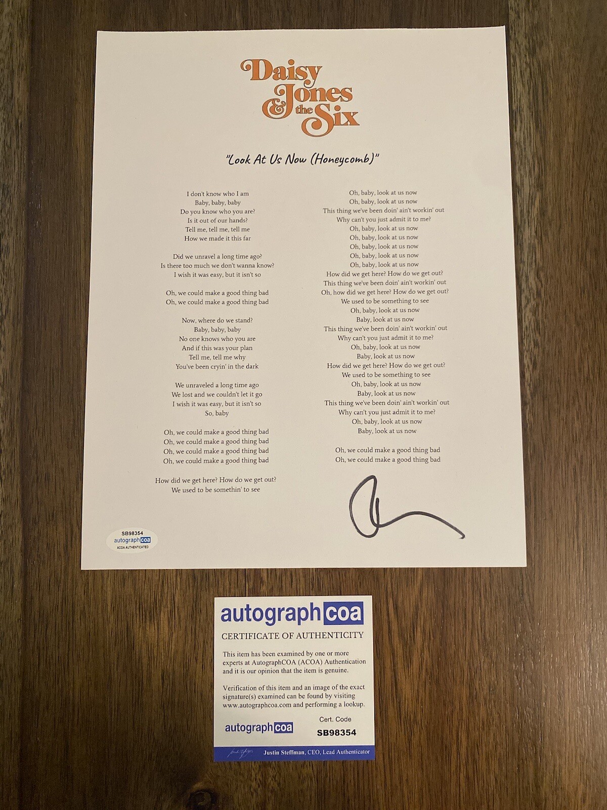 Riley Keough ‘Daisy Jones’ Signed Autograph ‘Look At Us Now’ Lyric Sheet ACOA
