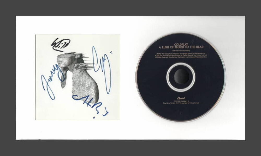 COLDPLAY X4 SIGNED AUTOGRAPH A RUSH OF BLOOD TO THE HEAD FRAMED CD DISPLAY - PSA