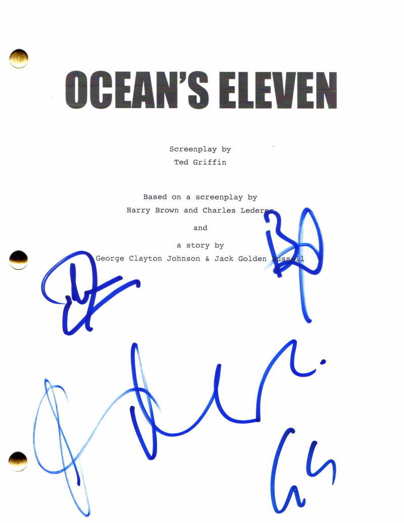 GEORGE CLOONEY, BRAD PITT +3 CAST SIGNED AUTOGRAPH OCEAN'S ELEVEN MOVIE SCRIPT