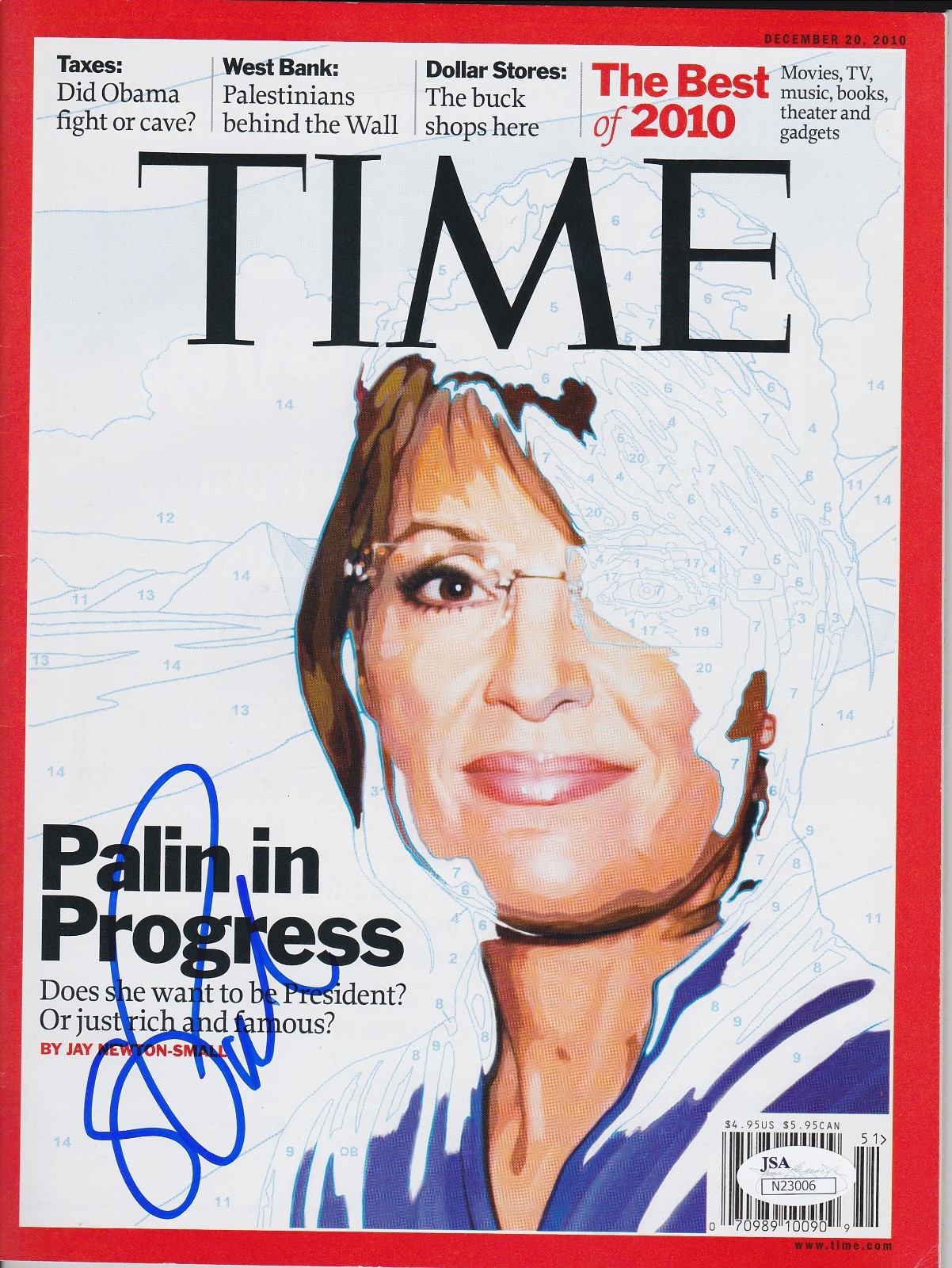 Sarah Palin Signed Time Magazine w/ JSA COA #N23006