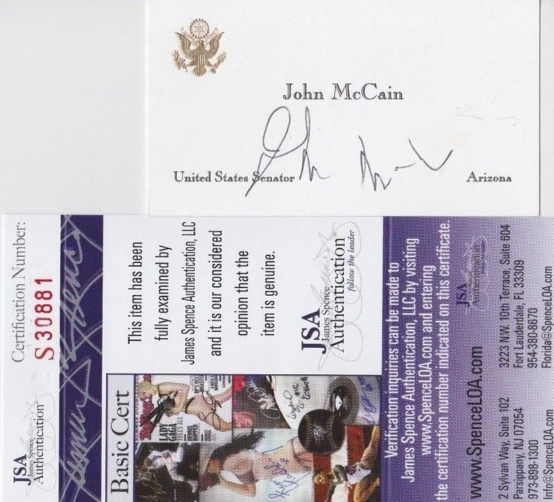 John McCain Signed Official Senate Business Card w/ JSA COA #S30881 POW M.I.A.