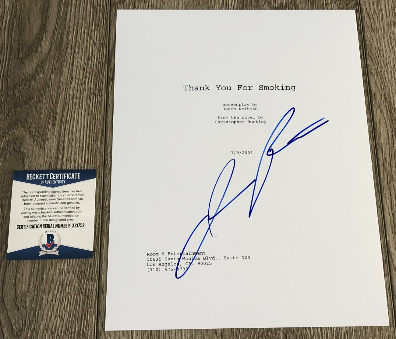 JASON REITMAN SIGNED THANK YOU FOR SMOKING SCRIPT w/EXACT PROOF BECKETT BAS COA
