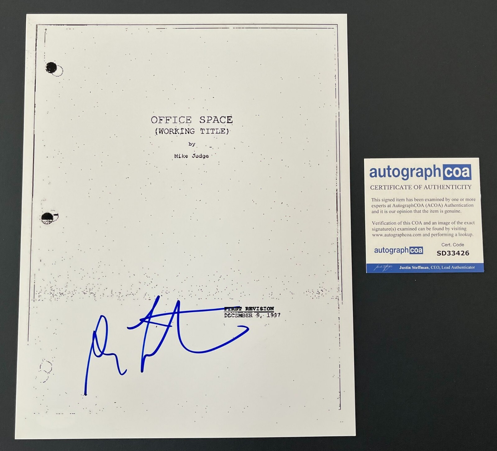 RON LIVINGSTON SIGNED AUTOGRAPH OFFICE SPACE 117 PAGE SCRIPT w/PROOF
