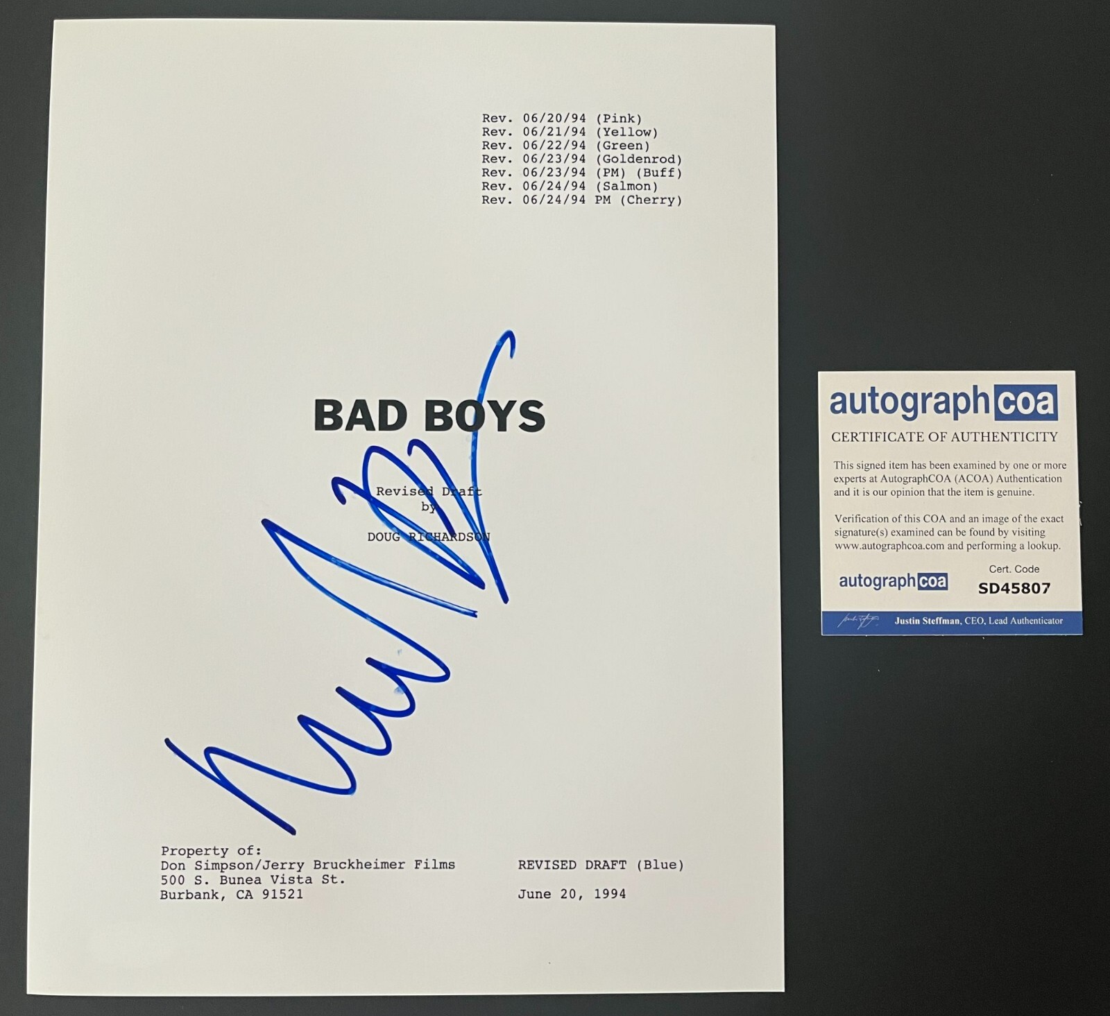 MICHAEL BAY SIGNED AUTOGRAPH BAD BOYS 141 PAGE SCRIPT w/EXACT PROOF
