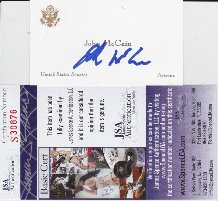 John McCain Signed Official Senate Business Card w/ JSA COA #S30876 POW M.I.A.