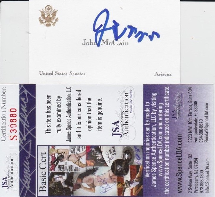 John McCain Signed Official Senate Business Card w/ JSA COA #S30880 POW M.I.A.