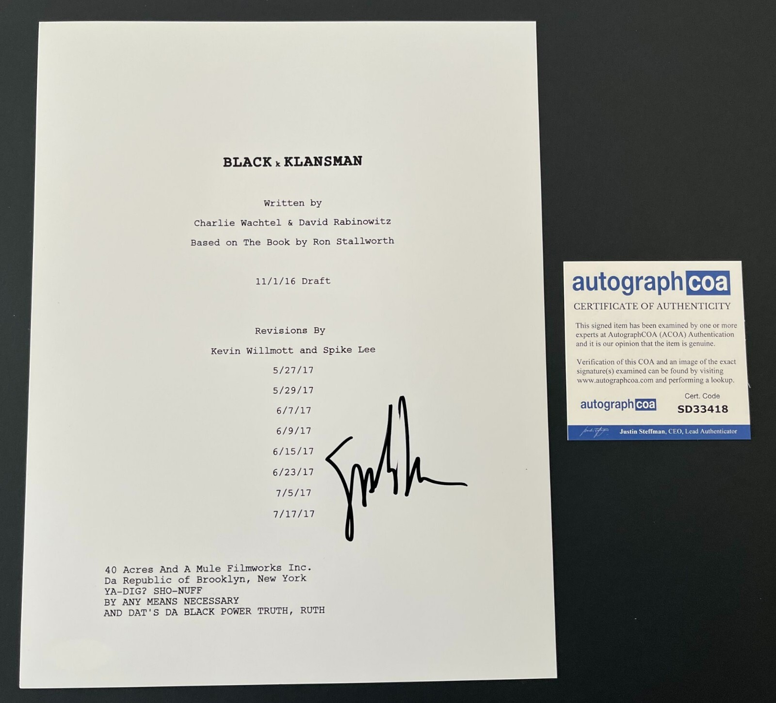 SPIKE LEE SIGNED AUTOGRAPH FULL BLACKKKLANSMAN 125 PAGE SCRIPT w/EXACT PROOF
