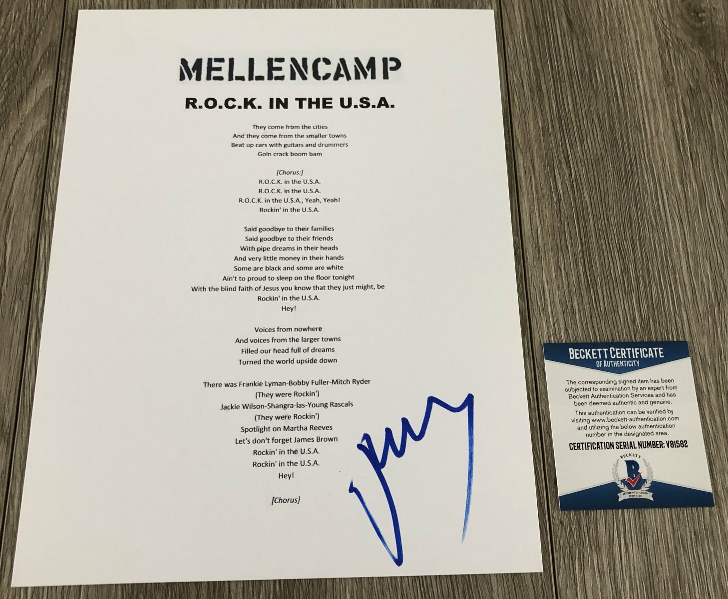 JOHN COUGAR MELLENCAMP SIGNED ROCK IN THE USA LYRIC SHEET w/EXACT PROOF & BAS C
