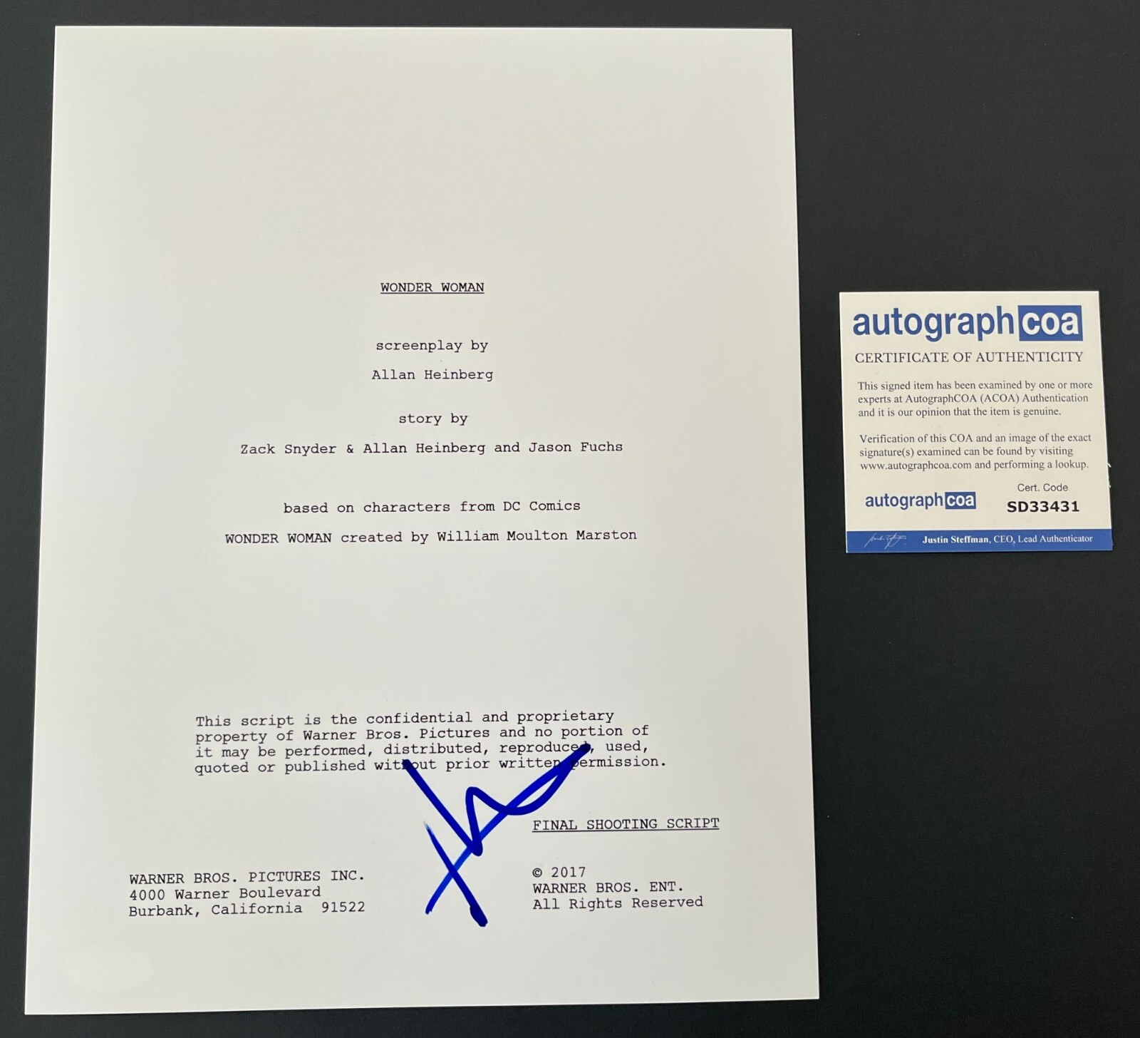 PATTY JENKINS SIGNED AUTOGRAPH WONDER WOMAN 138 PAGE SCRIPT w/EXACT PROOF
