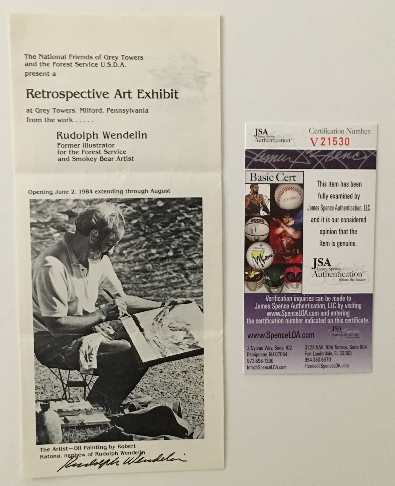 Rudolph Wendelin Signed Auto Art Exhibit Pamphlet JSA Certified Smokey the Bear
