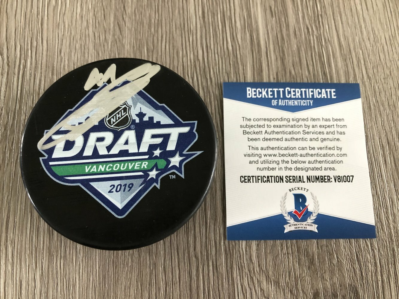 BOWEN BYRAM COLORADO AVALANCHE SIGNED 2019 NHL DRAFT LOGO PUCK w/EXACT PROOF BAS
