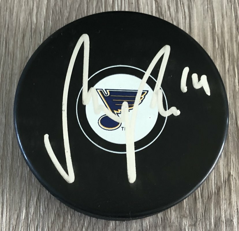 NIKITA ALEXANDROV SIGNED AUTOGRAPH ST. LOUIS BLUES LOGO PUCK B w/PROOF
