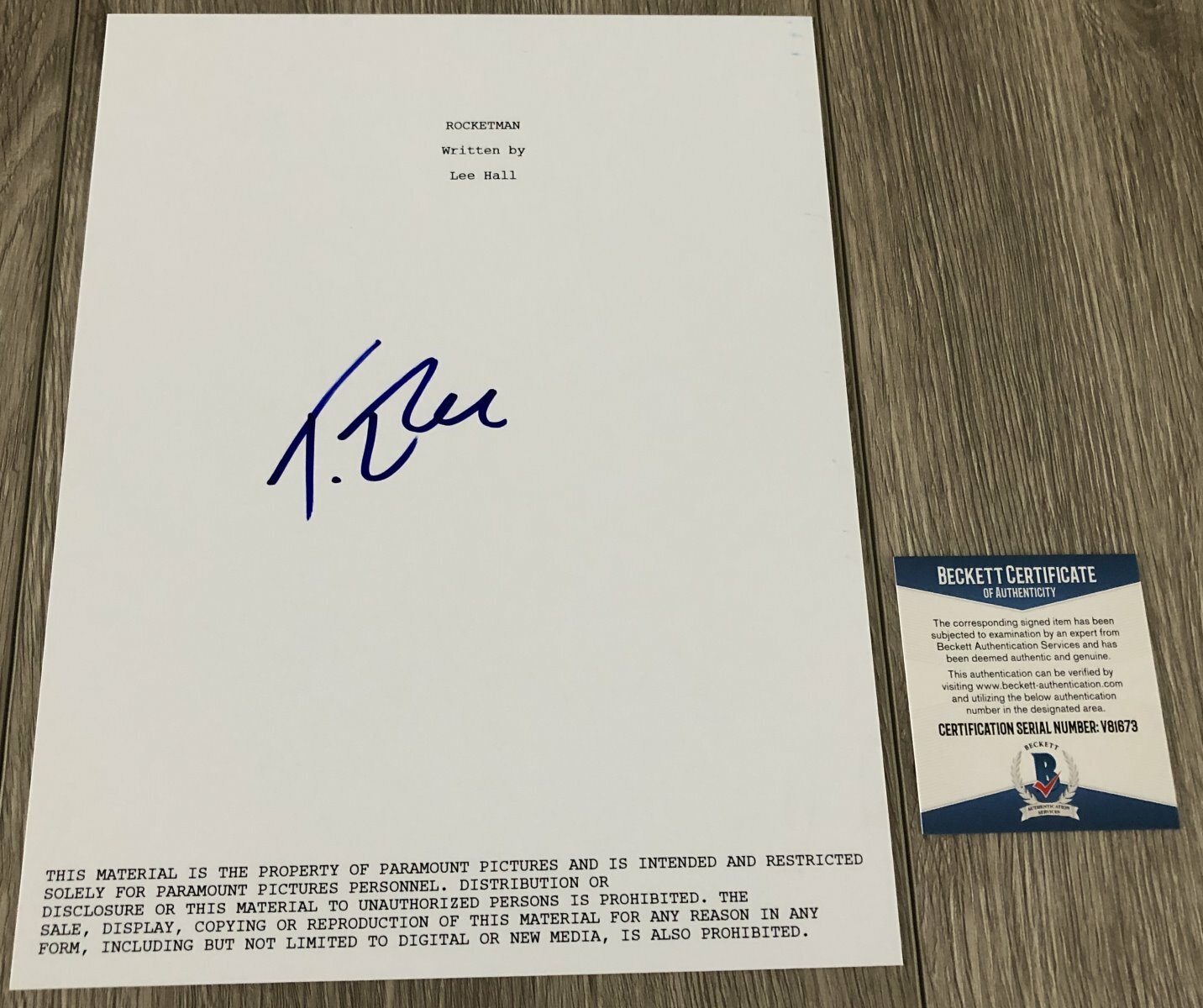 TARON EGERTON SIGNED ROCKETMAN 131 PAGE SCRIPT w/EXACT PROOF & BECKETT BAS COA

