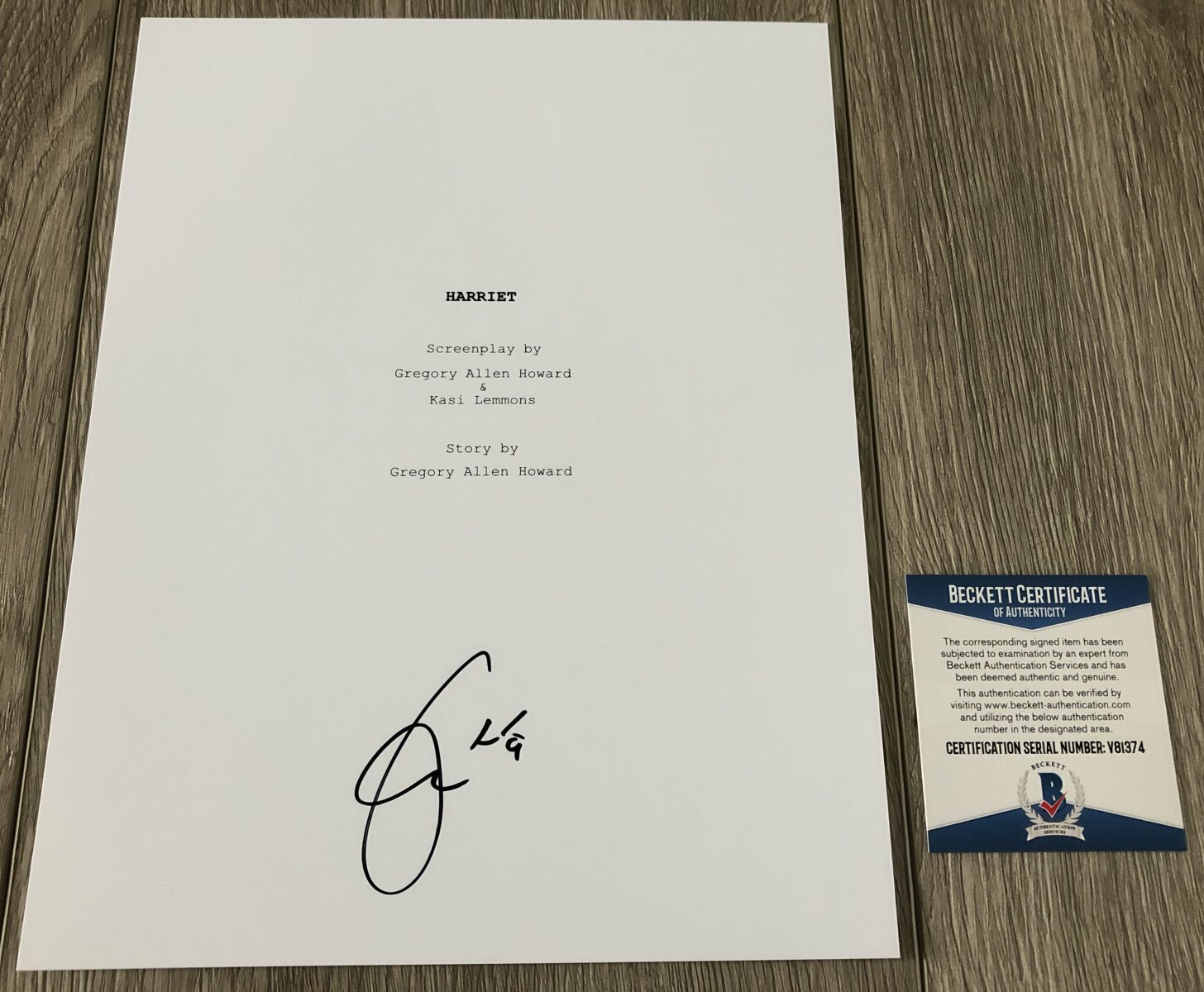 CYNTHIA ERIVO SIGNED HARRIET 112 PAGE FULL SCRIPT w/EXACT PROOF BECKETT BAS COA
