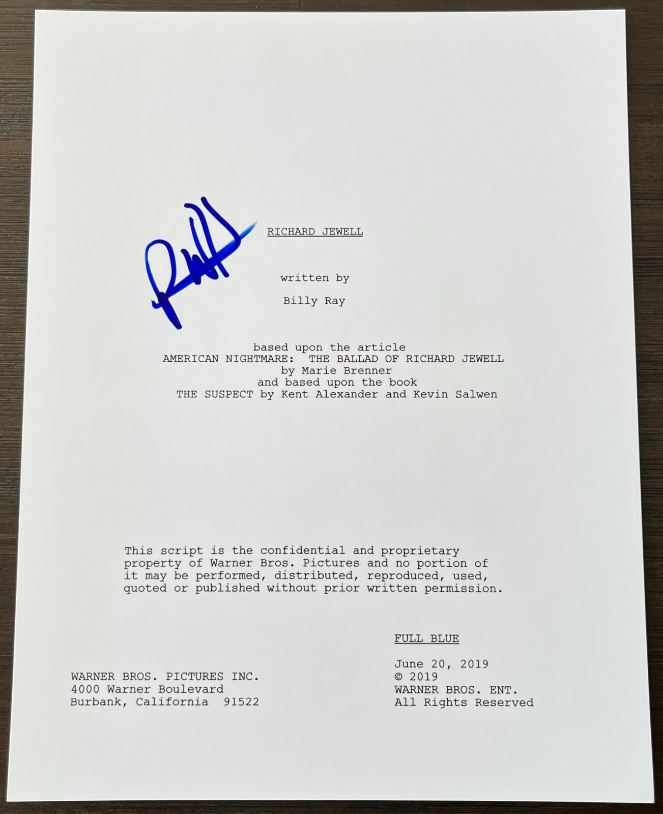 PAUL WALTER HAUSER SIGNED AUTOGRAPH RICHARD JEWELL FULL 117 PAGE SCRIPT
