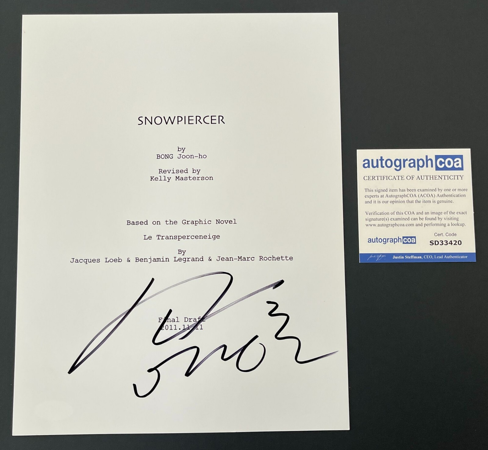 SONG KANG HO SIGNED AUTOGRAPH SNOWPIERCER FULL 111 PAGE SCRIPT w/EXACT PROOF
