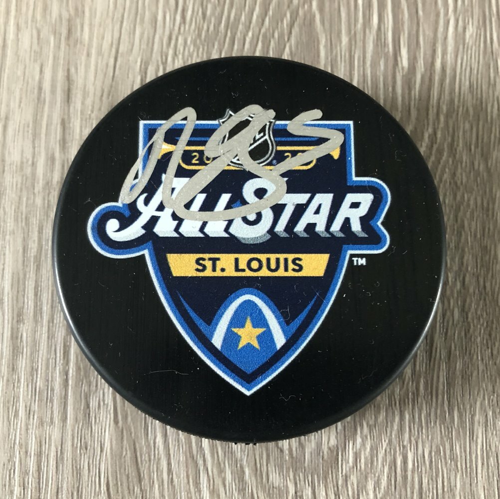 MARK GIORDANO CALGARY FLAMES SIGNED 2020 NHL ALL STAR GAME PUCK D w/PROOF
