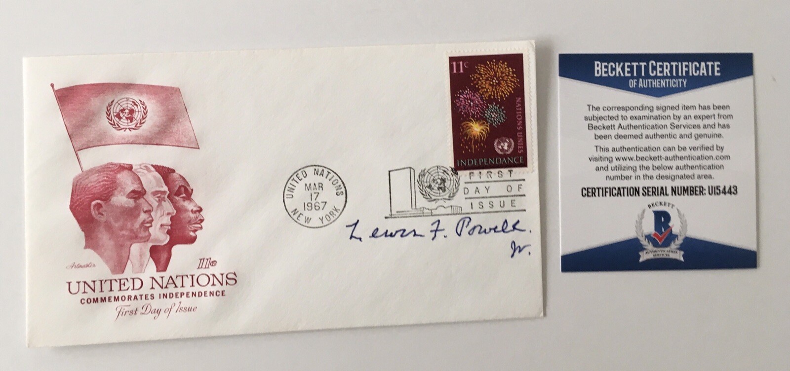 Lewis Powell Signed Autographed First Day Cover BAS Beckett Cert Supreme Court 2
