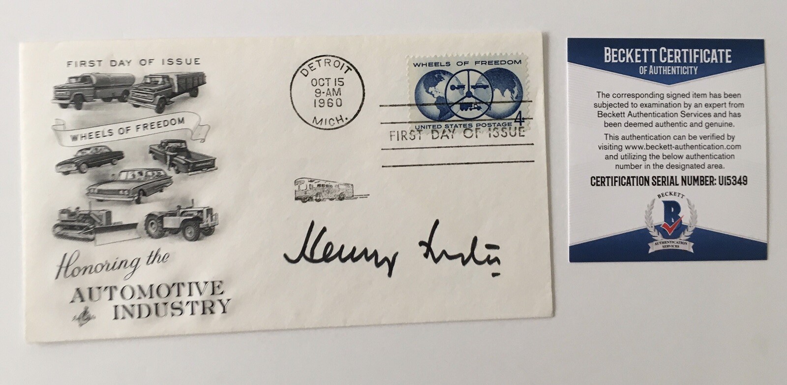 Henry Ford II Signed Autographed First Day Cover BAS Beckett Cert Ford CEO 2
