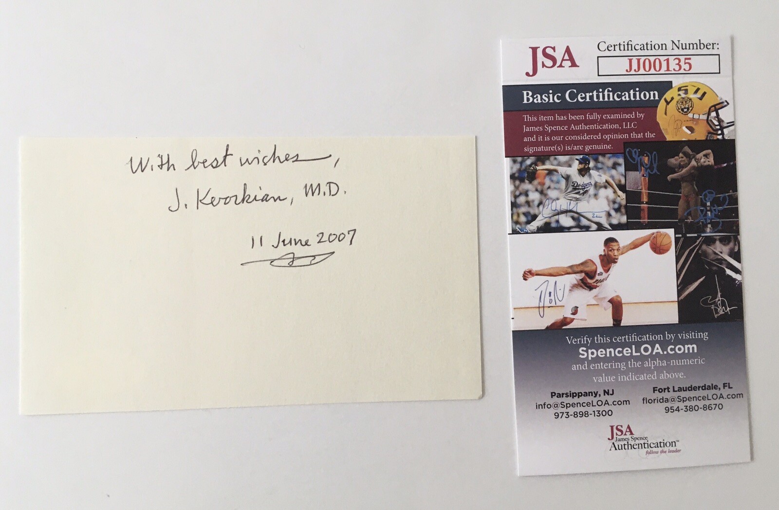 Jack Kevorkian Signed Autographed 3x5 Page JSA Certified Dr. Death
